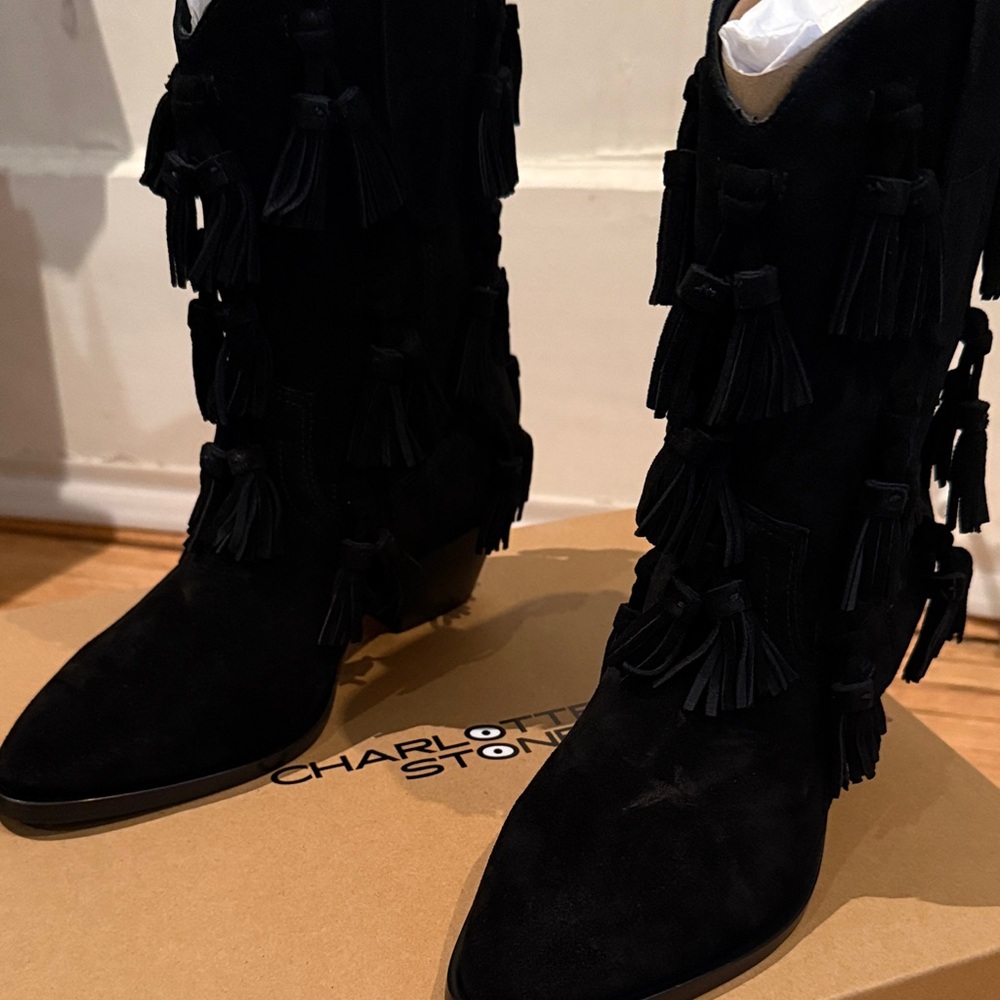 Charlotte Stone Midnight Tassel Heeled Boots/ size 6 / never been worn